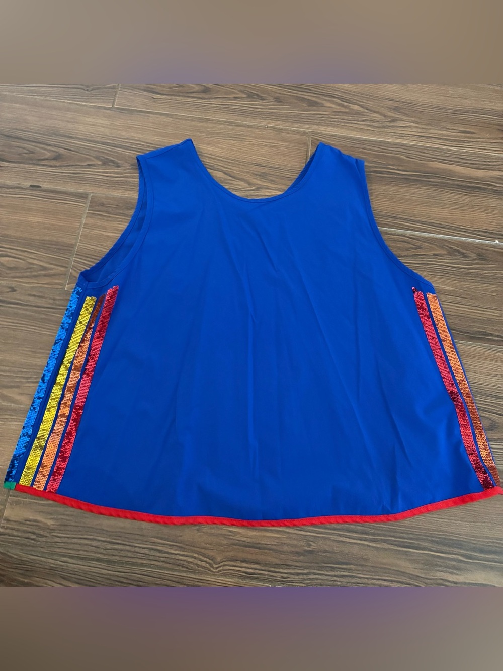 Queen of Sparkles Blue Women's Sleeveless Tank with Multicolor Side Stripes